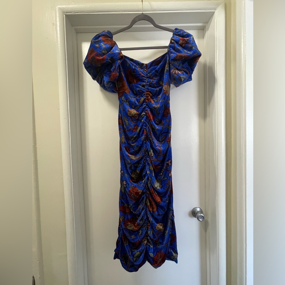 RHODE Blue and Red Floral Long Sleeve Dress